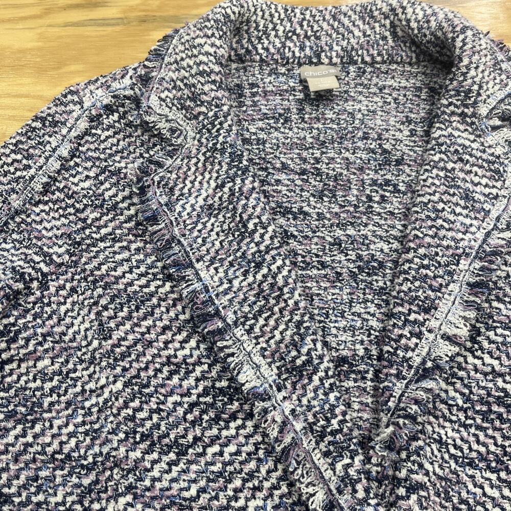 Chico's Textured Knit Blazer Jacket Stretch Purple Size 1 8 10 Career Preppy - Picture 5 of 13